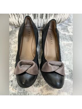 ANYI LU Leather Shoes Wedge Ballet Elastic Sides Bow Detail Italy Chic Business